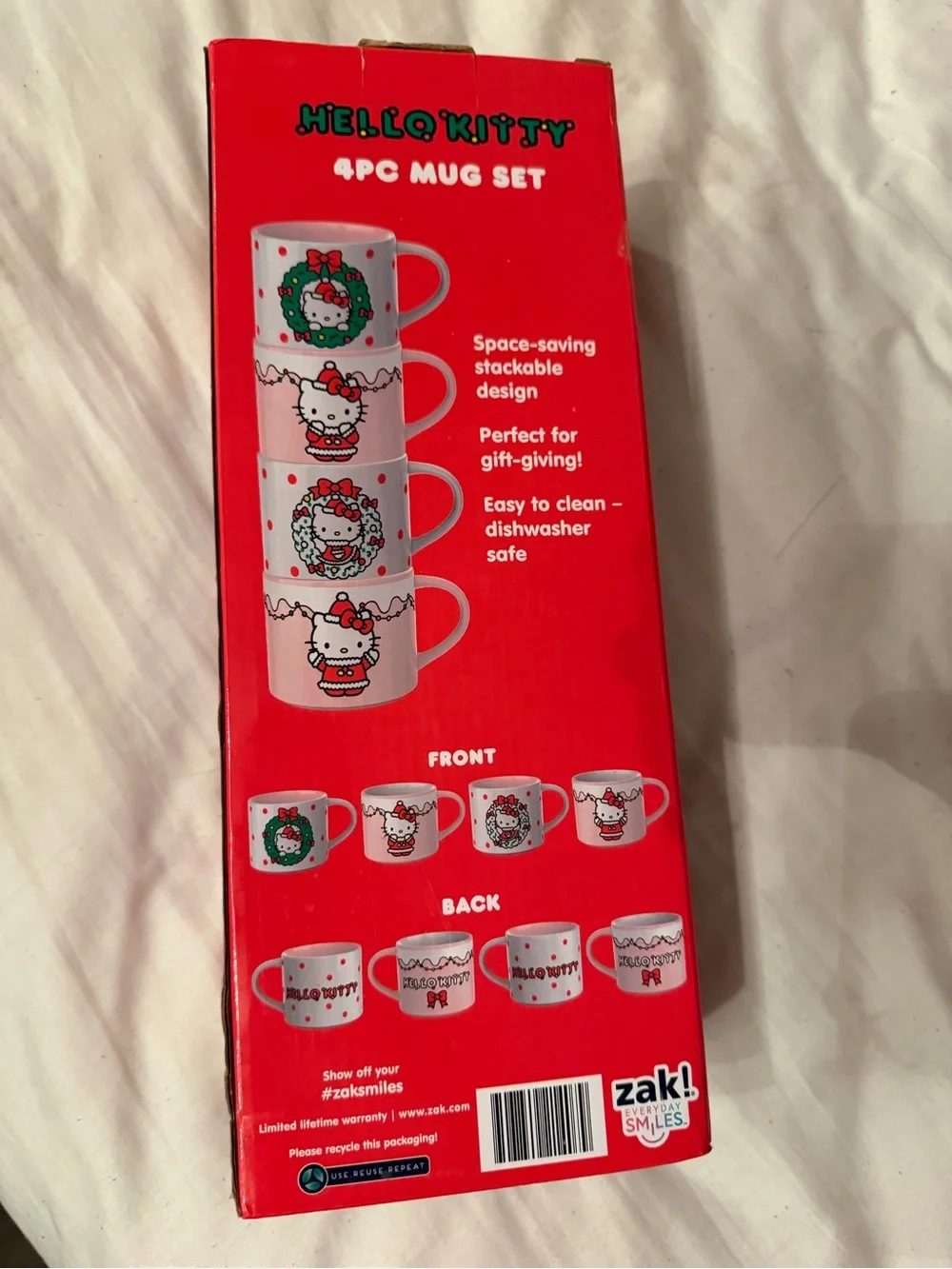 Hello Kitty 4pc Holiday Mug Set - Pink & White